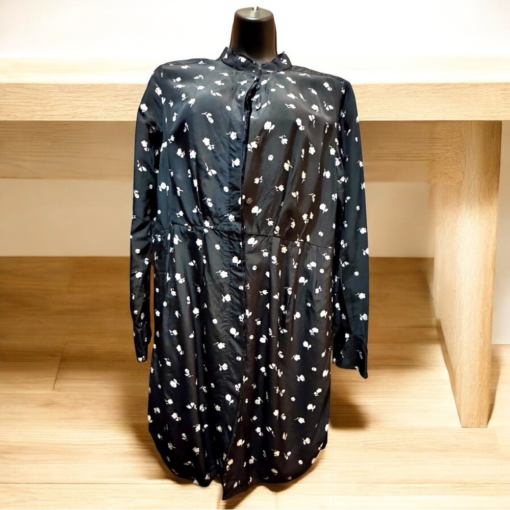 Coach Black and White Skulls and Flowers Dress Long Sleeve Button Up